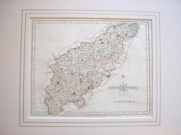 Image for ORIGINAL ENGRAVED MAP OF NORTHAMPTONSHIRE. From Cary’s “New and Correct English Atlas”. Exhibiting all the Direct and principal Cross Roads, Cities, Towns, and most considerable Villages, Parks, Rivers, navigable Canals, etc.;
