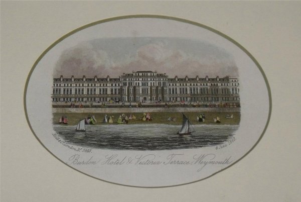 Image for Attractive original steel engraving of Weymouth. Burdon Hotel and Victoria Terrace. 4 June 1860.