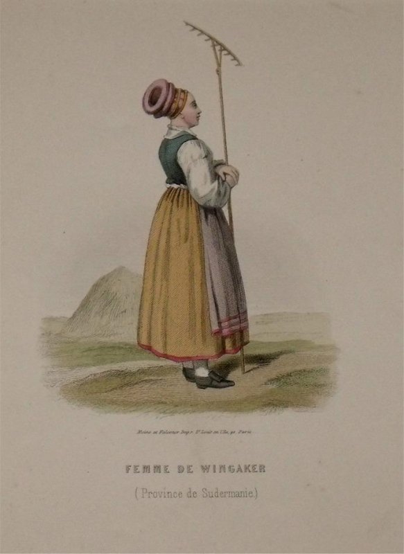 Image for Attractive original engraving of Femme de Wingaker. (Province de Sudermanie) Woman from Wingaker. Province of Södermanland.