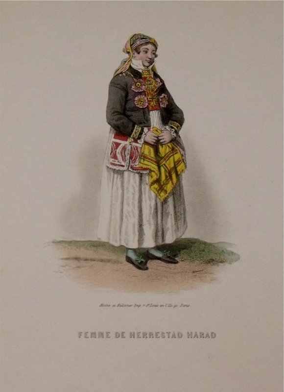 Image for Attractive original engraving of Femme de Herrestad Harad. Woman from Herrestad Harad.