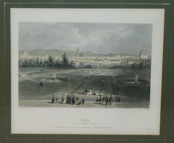 Image for Attractive original steel engraving of Vienna. (from the Belvidere Gardens.)