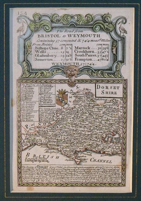 Image for Original Engraved Antique Map of Dorsetshire. Map of Dorset on one side and road map from Gloucester to Worcester on reverse.