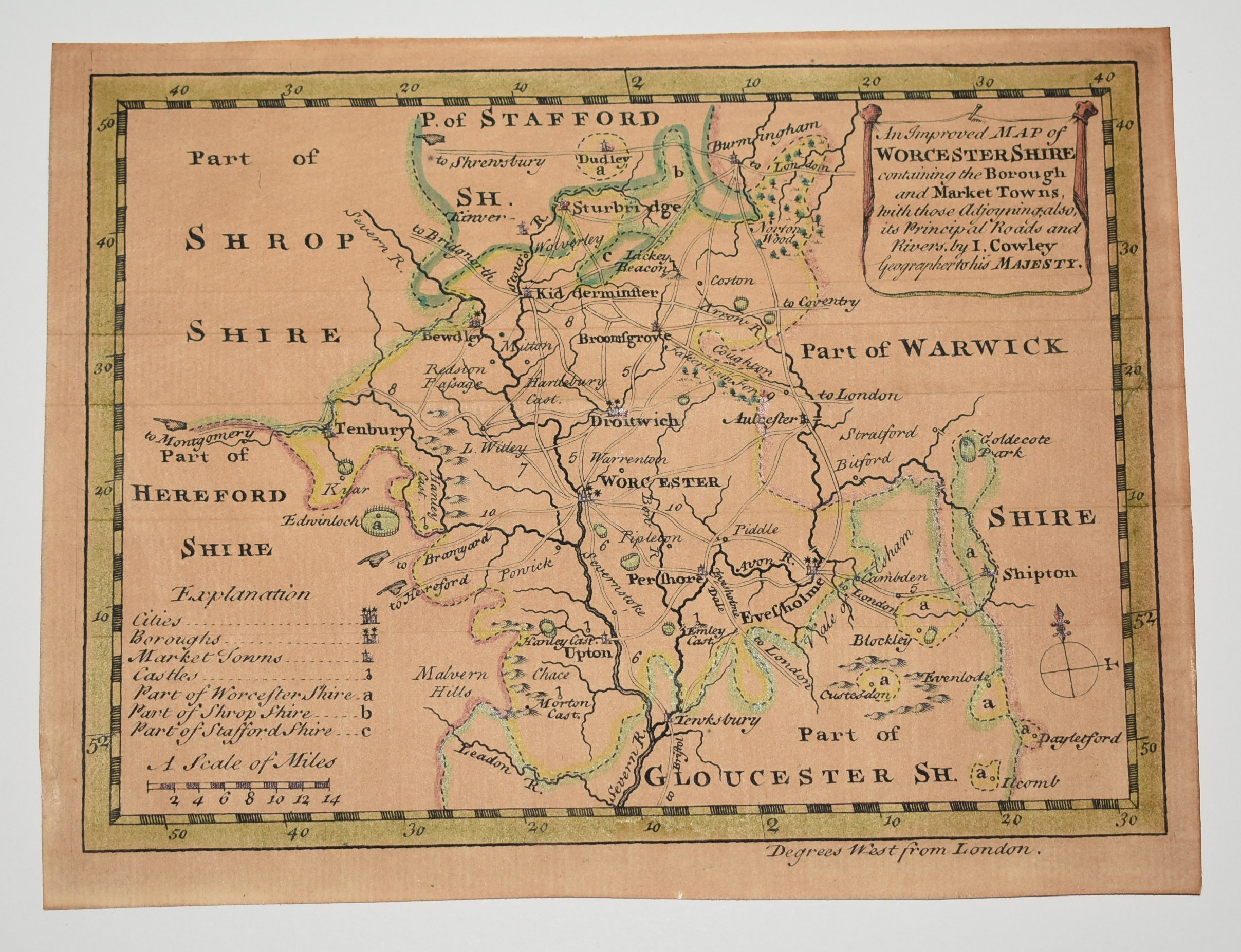 An Improved Map of Worcestershire. Original Hand Coloured Engraved Map ...